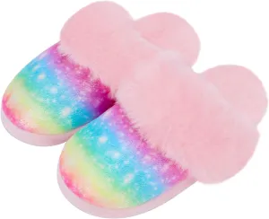 Girls Plush House Slippers Fluffy Sequin Slippers, Cute Faux Fur Slip-on Shoes Memory Foam House Slipper