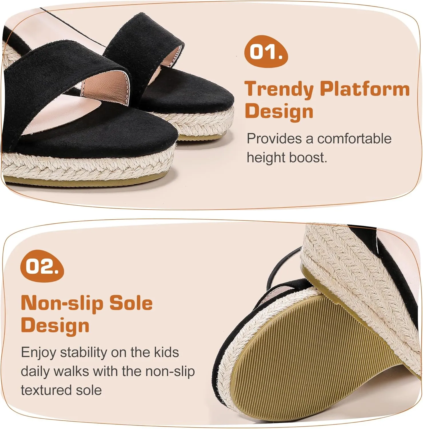 Girls Wedge Sandals Platform Espadrille Open Toe Dressy Sandals Summer Girls Heel Little Big Kid