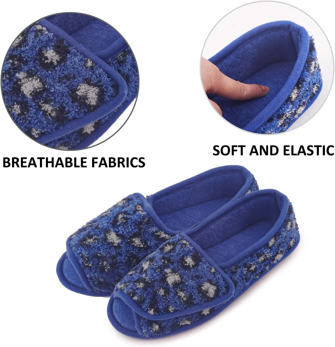 Git-up Women Diabetic Slippers/W Arthritis Edema Adjustable Closure Memory Foam House Shoes Open Toe Extra Wide