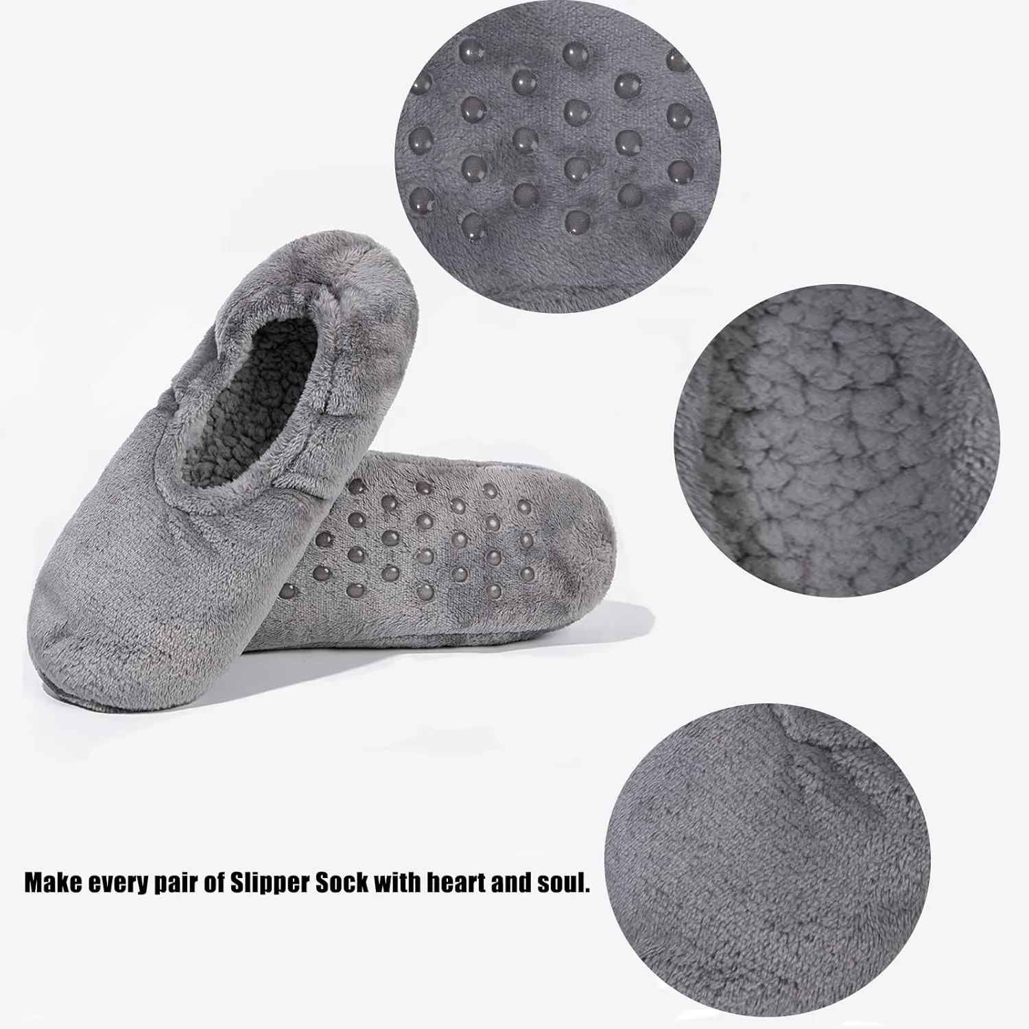 GLENMEARL Slipper Socks for Women, 2 Pair Slipper Socks with Grips for Woman, Non Slip Soft Sole Winter Bedroom Cozy Sock Indoor Home Slippers