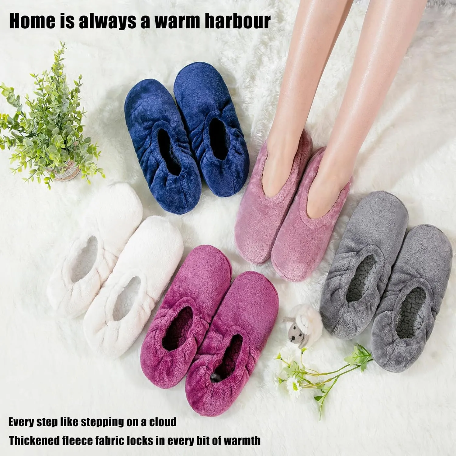 GLENMEARL Slipper Socks for Women, 2 Pair Slipper Socks with Grips for Woman, Non Slip Soft Sole Winter Bedroom Cozy Sock Indoor Home Slippers