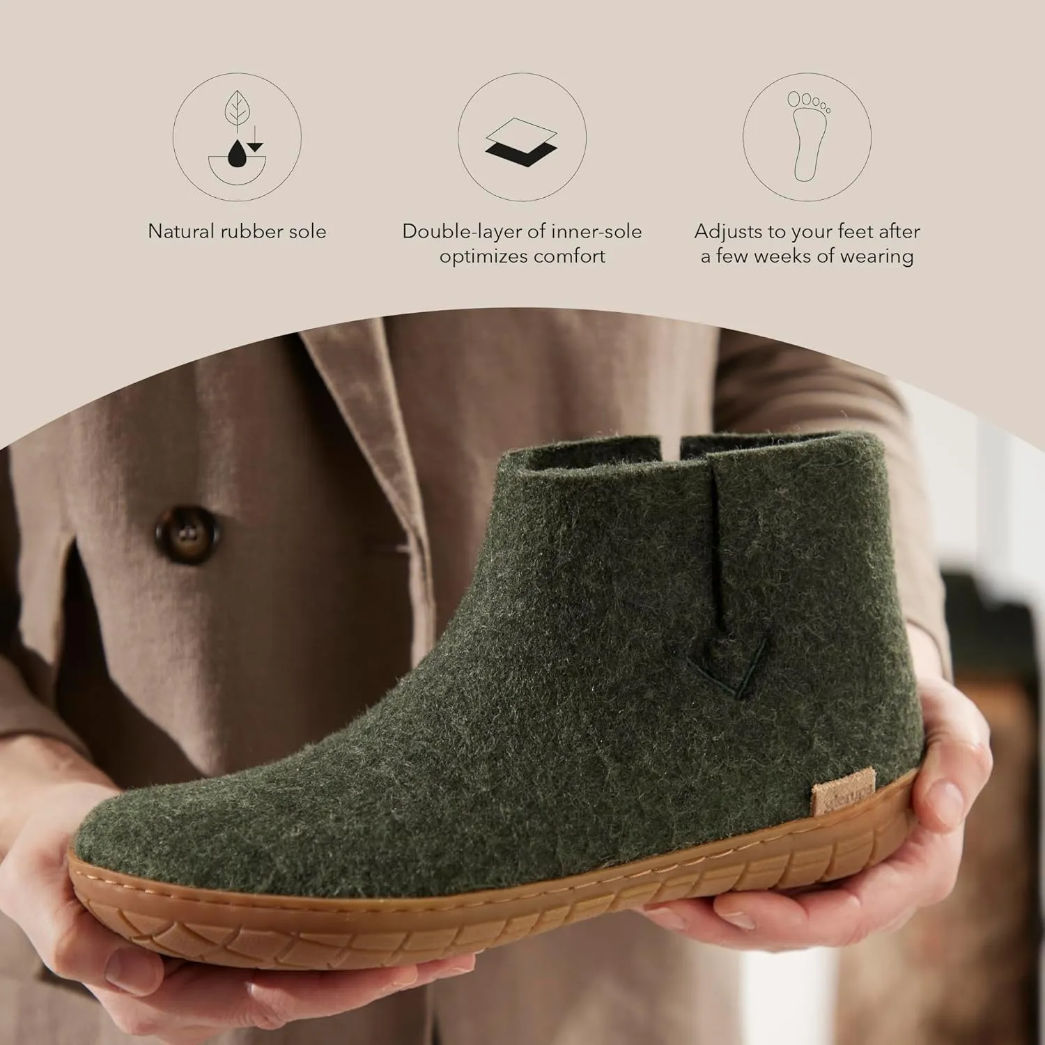Glerups 100% Gotland Sheep Wool Boot Slipper with rubber sole - Unisex