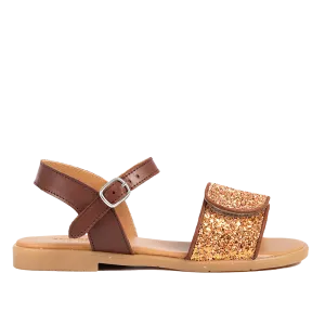 Glitter sandal with buckle and velcro closure