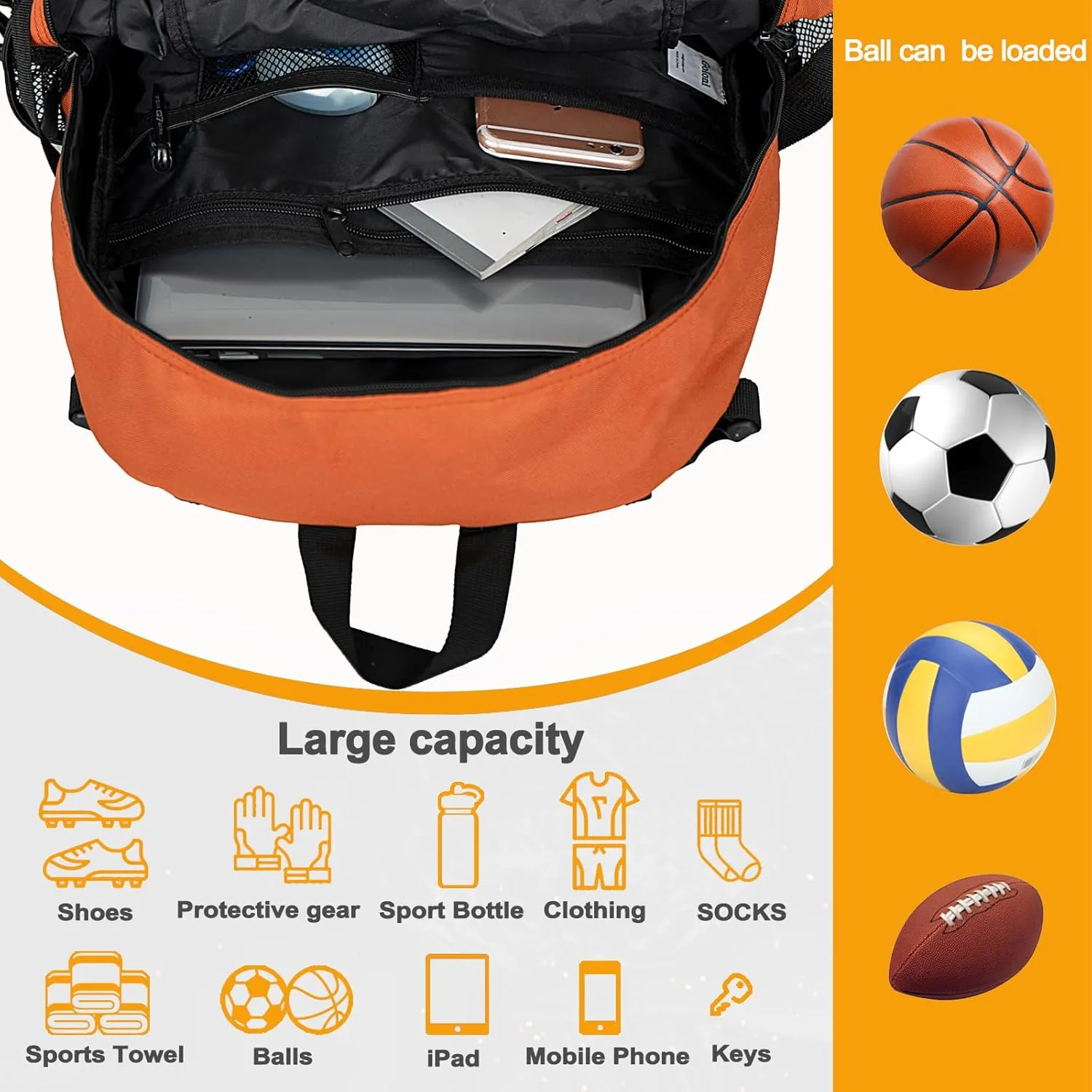 Goloni Soccer Backpack,Basketball Backpack with Ball Compartment & Shoe Compartment,Backpack for Basketball,Soccer