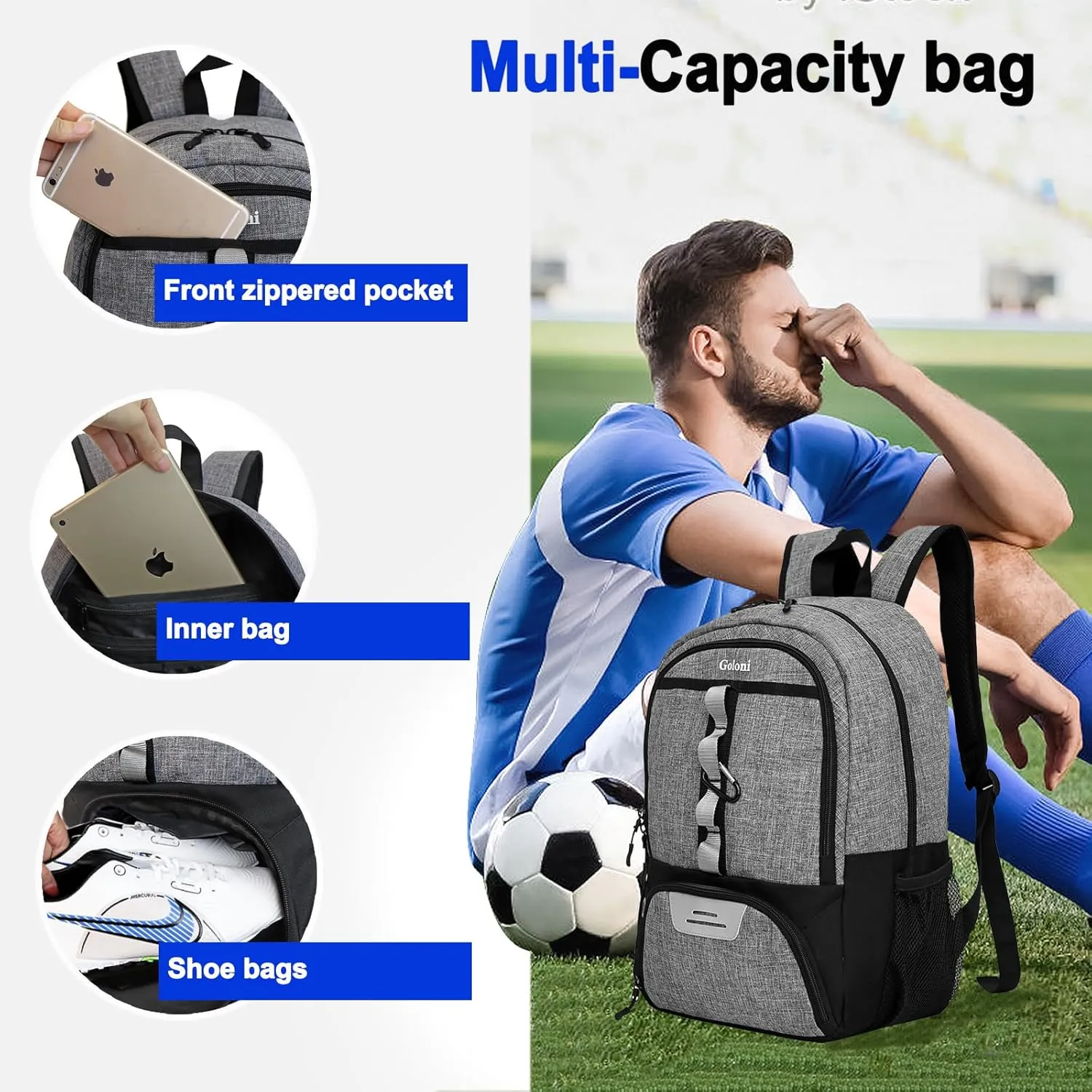 Goloni Youth Soccer Bag,Basketball Bag with Ball Compartment & Shoe Compartment,Backpack for Football Volleyball Basketball