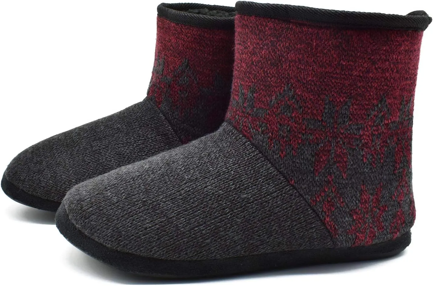 GPOS Knit Rock Wool Warm Men Indoor Pull on Cozy Memory Foam Slipper Boots Soft Rubber Sole