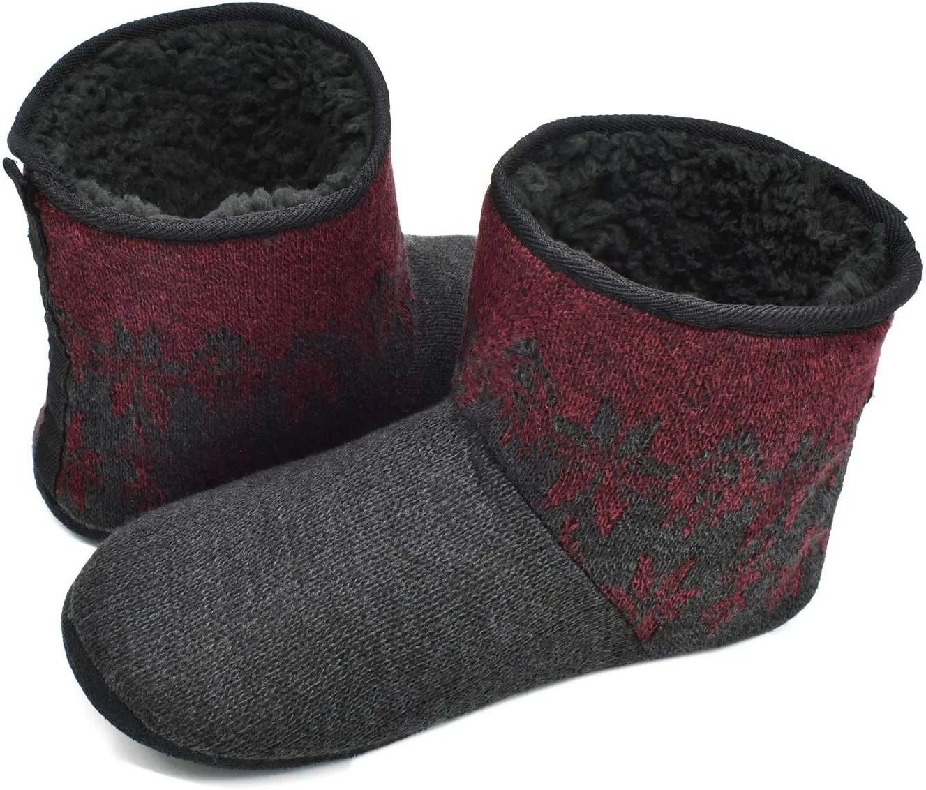 GPOS Knit Rock Wool Warm Men Indoor Pull on Cozy Memory Foam Slipper Boots Soft Rubber Sole