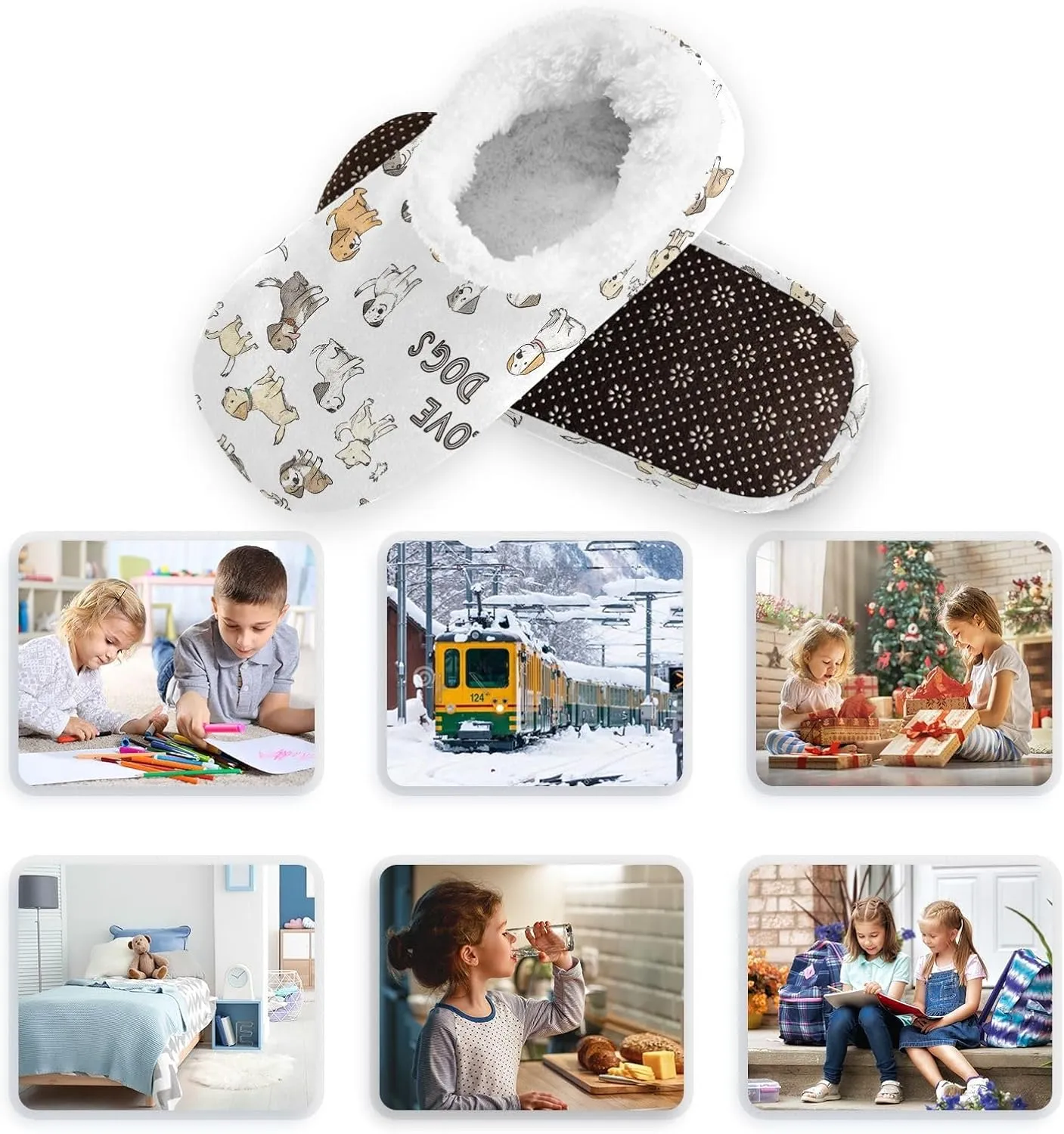 Gredecor Boys Girls Toddler Slippers for Kids Home House Slippers Warm Fur Non Slip Plush Indoor Slipper Socks