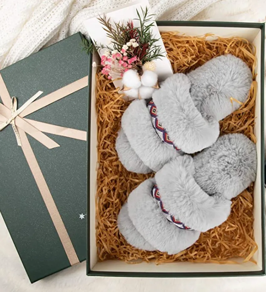 Grey Bohemian Fluff Slippers   Memory Foam