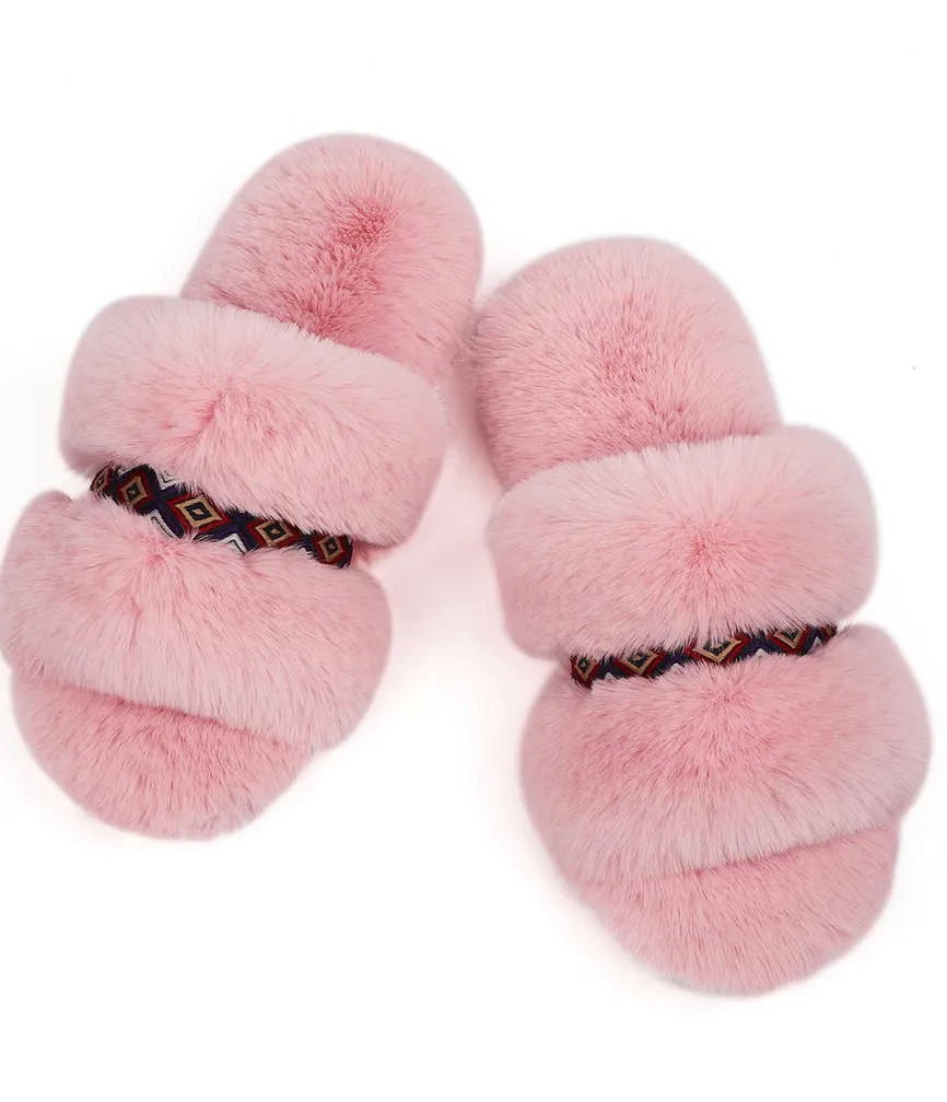Grey Bohemian Fluff Slippers   Memory Foam