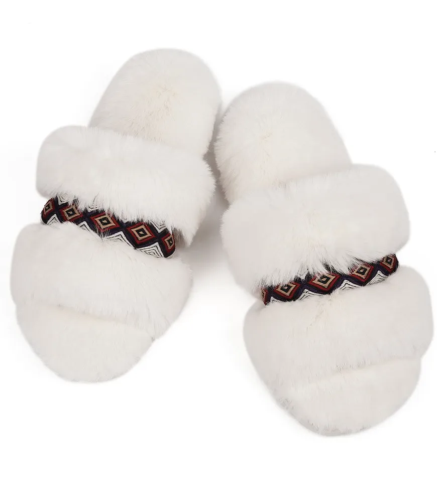 Grey Bohemian Fluff Slippers   Memory Foam