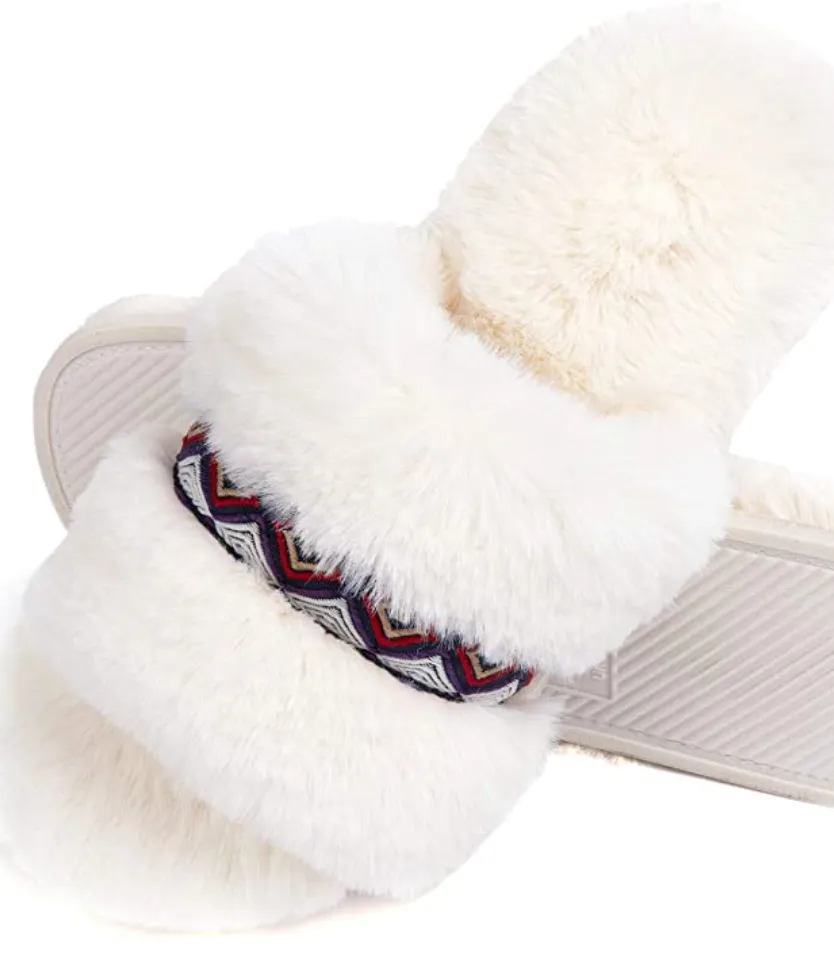 Grey Bohemian Fluff Slippers   Memory Foam
