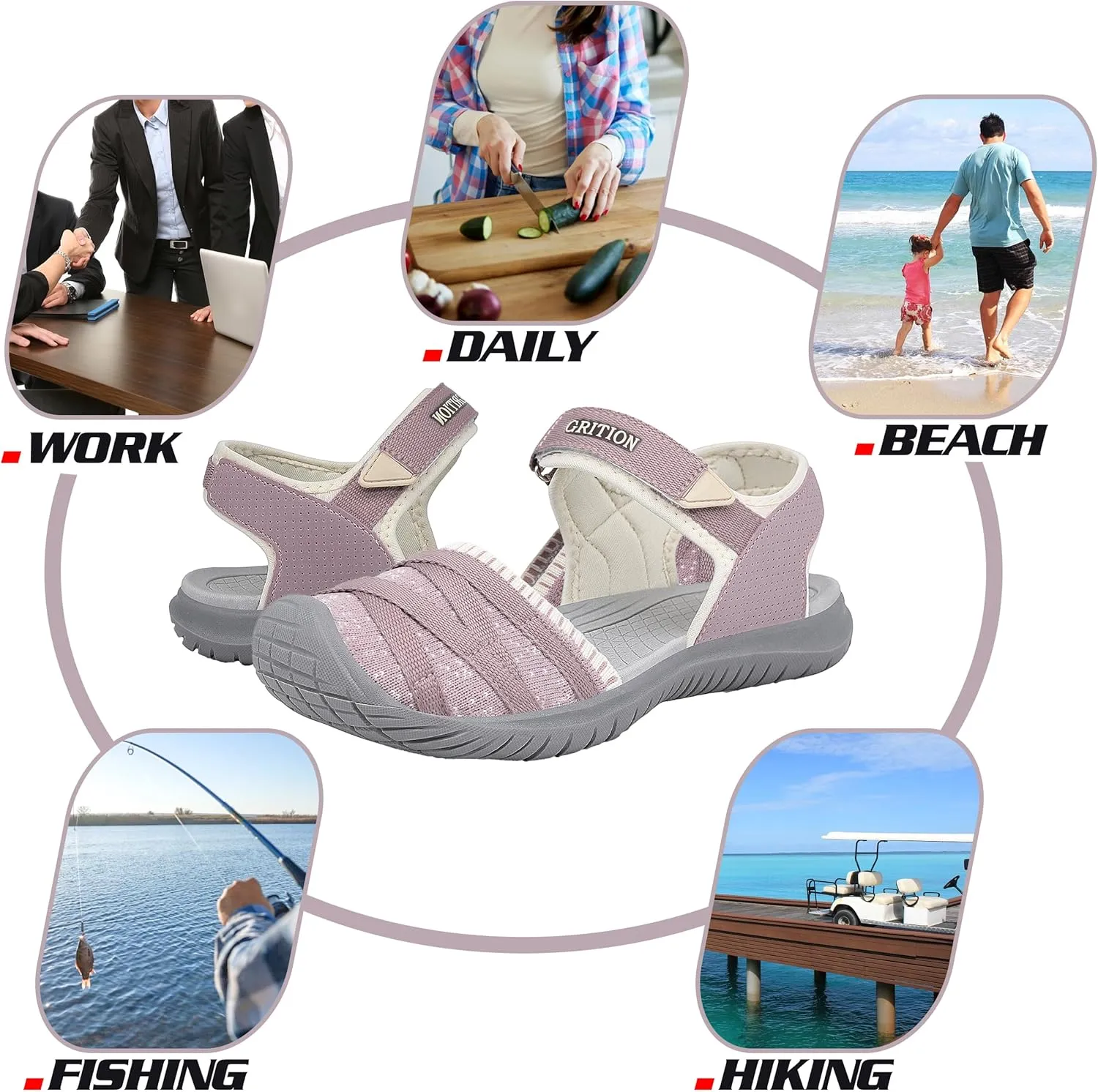 GRITION Hiking Sandals Women Closed Toe, Waterproof Lightweight Adjustable Hiking Athletic Sandals, Breathable For Beach Summer Adventure Comfortable Outdoor Sport