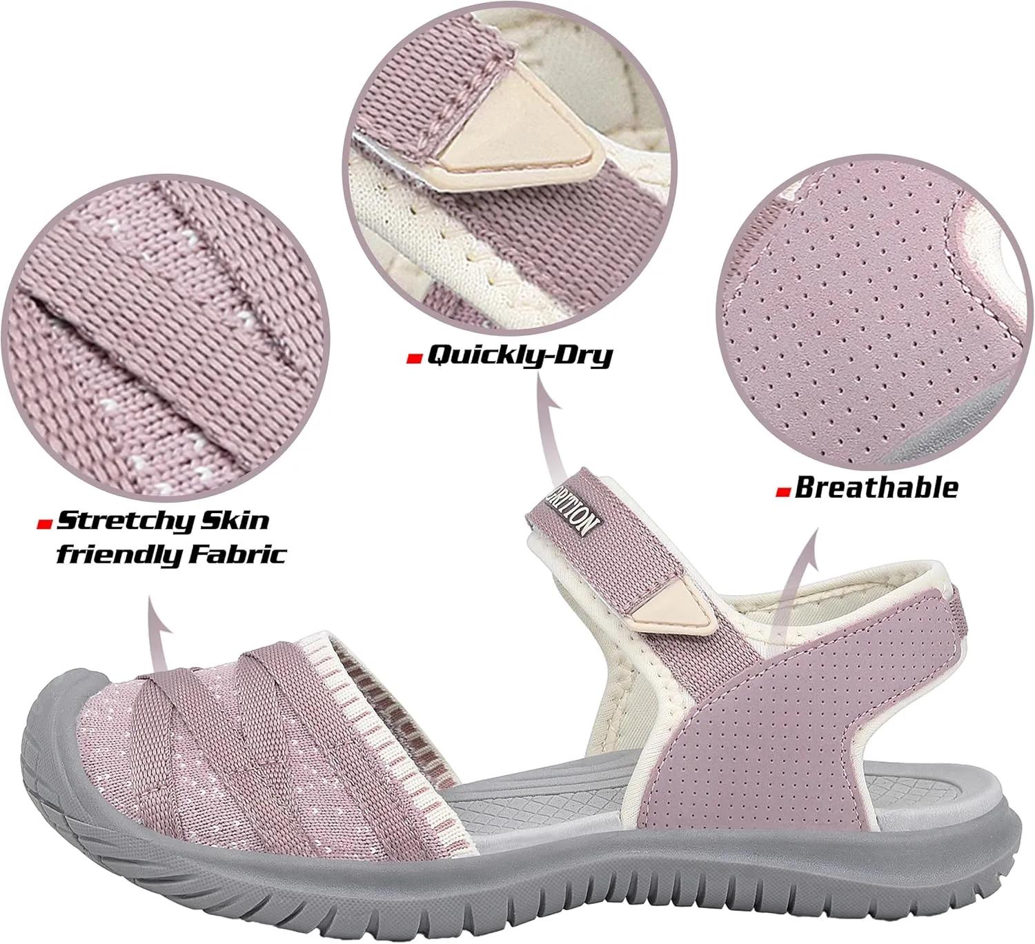 GRITION Hiking Sandals Women Closed Toe, Waterproof Lightweight Adjustable Hiking Athletic Sandals, Breathable For Beach Summer Adventure Comfortable Outdoor Sport