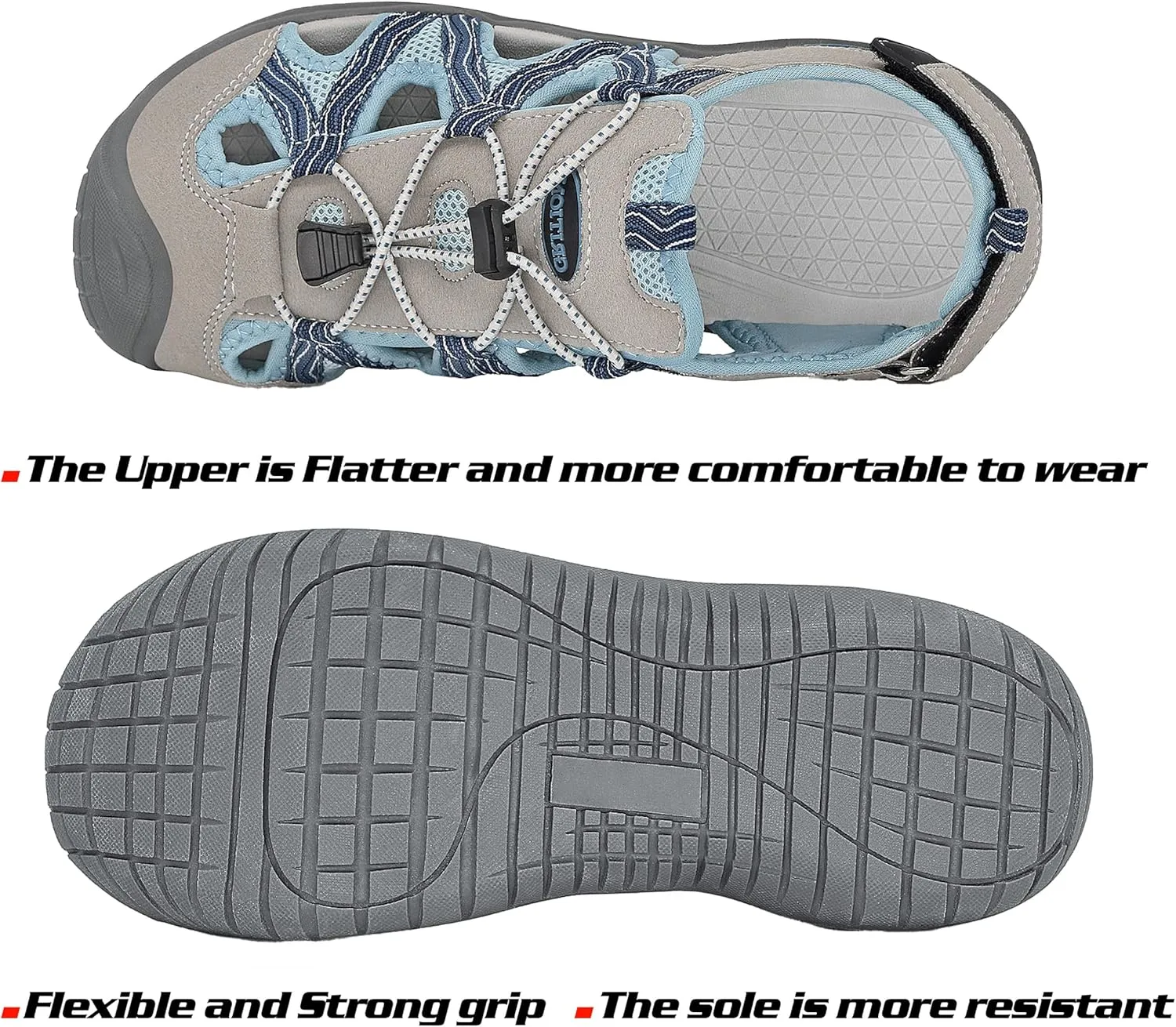 GRITION Hiking Sandals Women Closed Toe, Waterproof Lightweight Adjustable Hiking Athletic Sandals, Breathable For Beach Summer Adventure Comfortable Outdoor Sport
