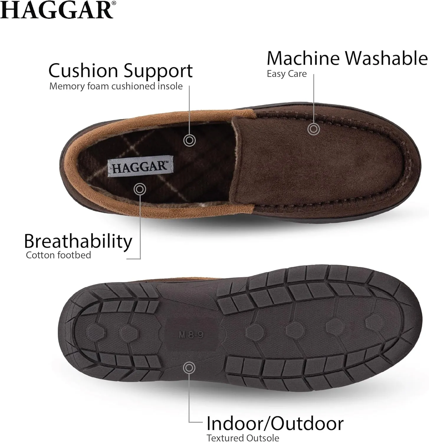 Haggar Men's Closed-Back Memory Foam Venetian Slipper House Shoe-Indoor/Outdoor Sole