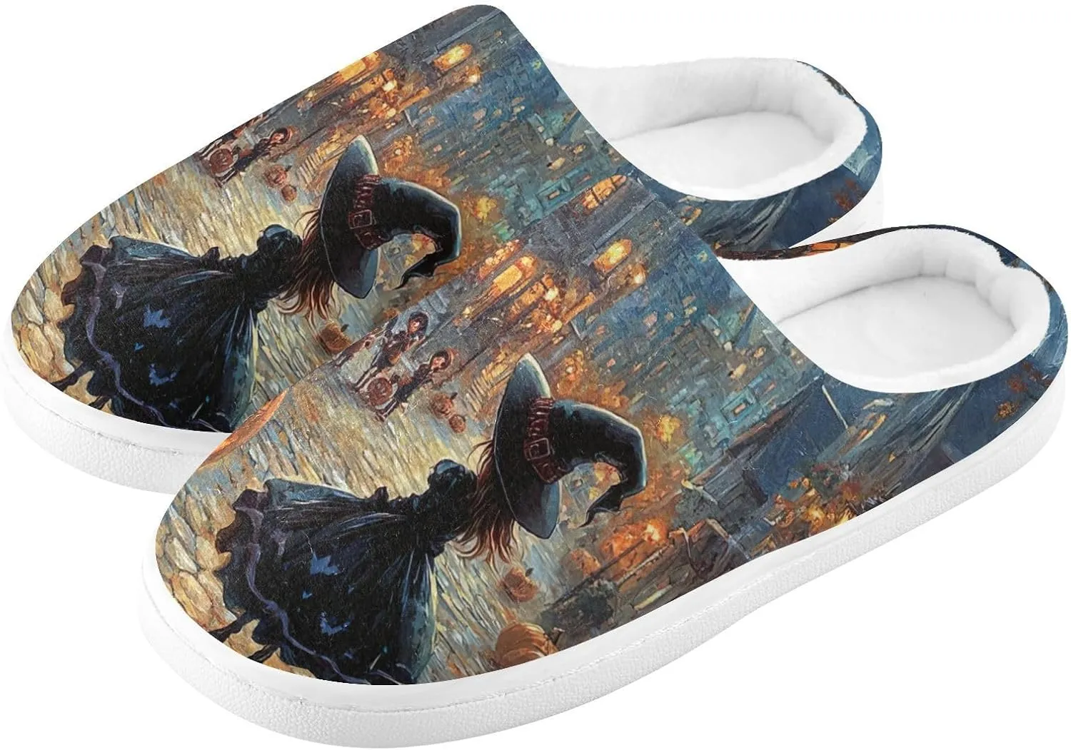 Halloween Town Witch Slippers for Women Men Indoor Slippers Memory Foam Fuzzy Slippers House Shoes for Indoor Outdoor Size 6/7 214b6663
