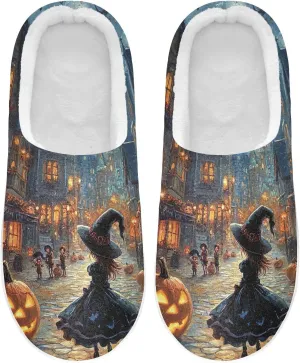 Halloween Town Witch Slippers for Women Men Indoor Slippers Memory Foam Fuzzy Slippers House Shoes for Indoor Outdoor Size 6/7 214b6663