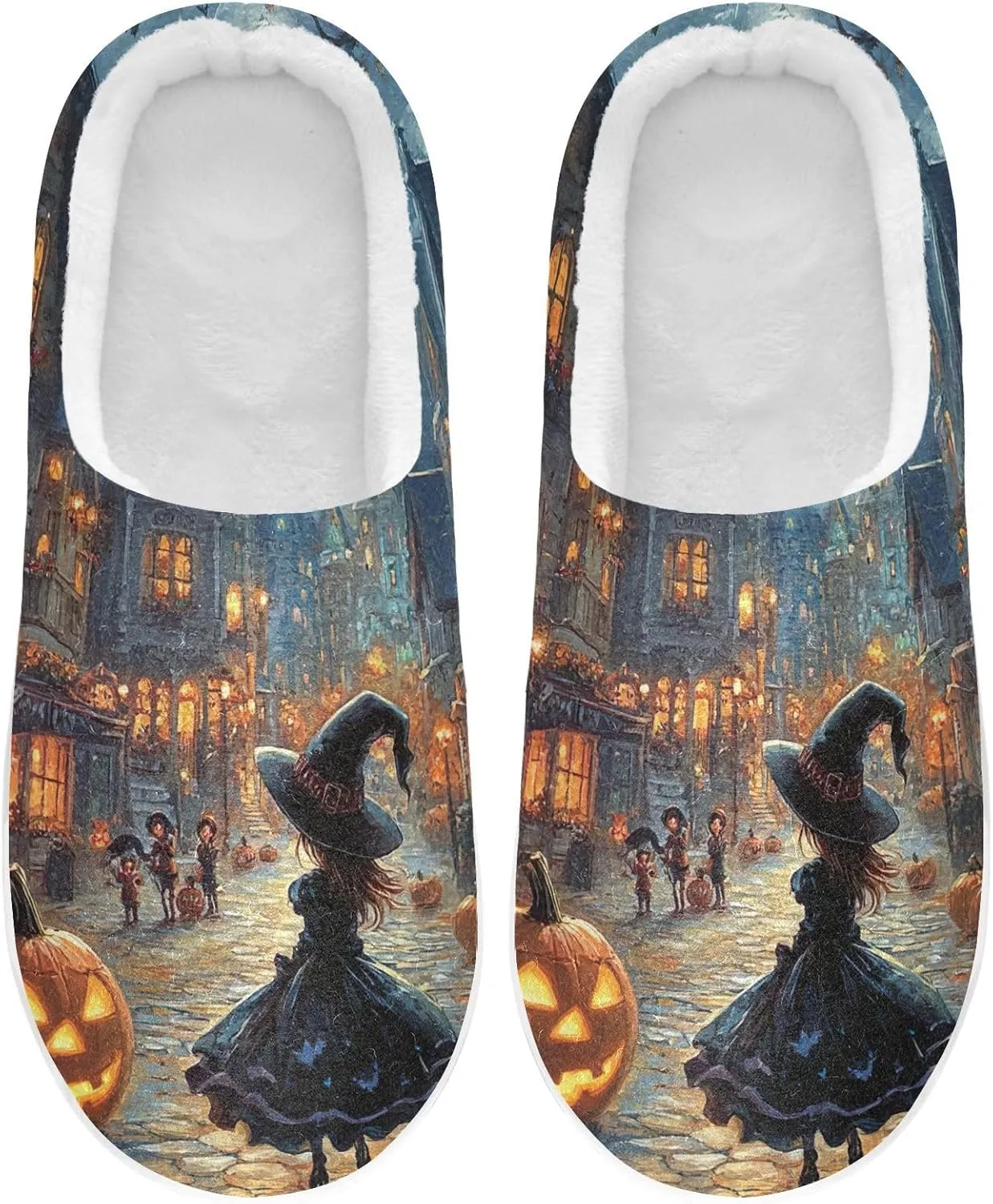 Halloween Town Witch Slippers for Women Men Indoor Slippers Memory Foam Fuzzy Slippers House Shoes for Indoor Outdoor Size 6/7 214b6663