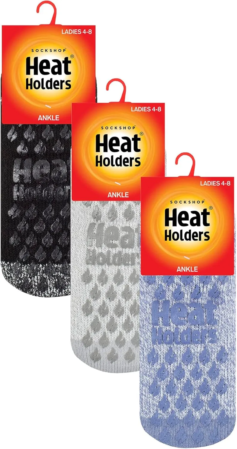HEAT HOLDERS 3 Pack Womens Low Slipper Socks Thermal Sneaker Slipper Socks