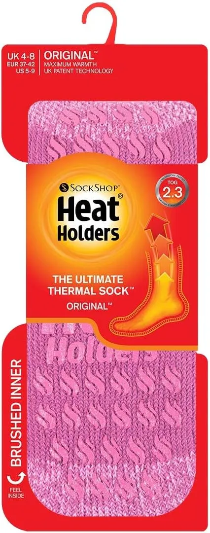 HEAT HOLDERS Ladies 2.3 Tog Chunky Thermal Slipper Socks with Non Slip Grippers