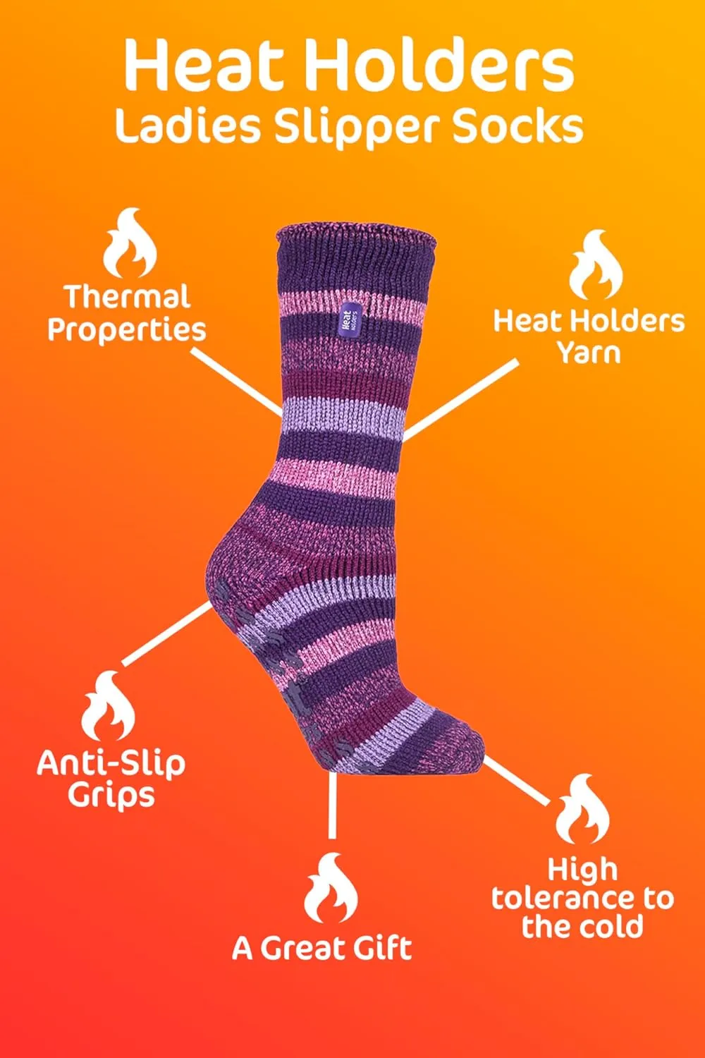 HEAT HOLDERS Ladies 2.3 Tog Chunky Thermal Slipper Socks with Non Slip Grippers