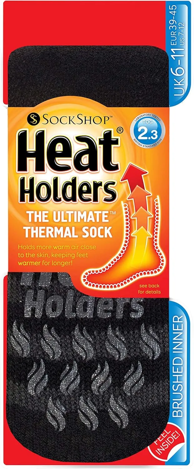 HEAT HOLDERS - Mens Thick 2.3 TOG Non Skid Thermal Slipper Socks with Grippers