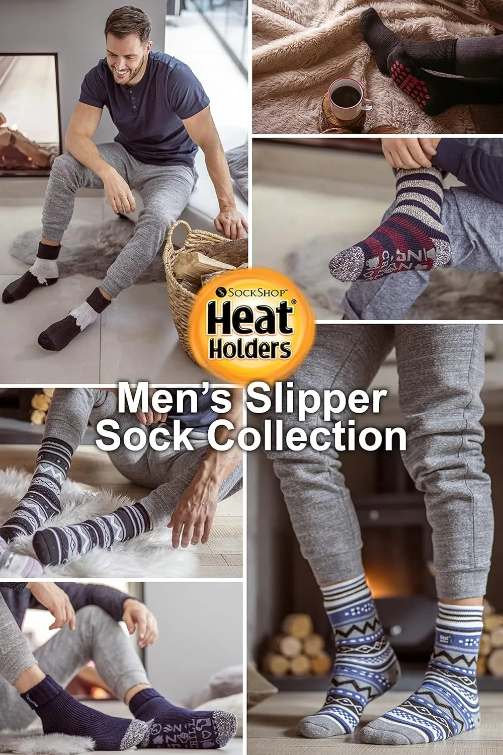 HEAT HOLDERS - Mens Thick 2.3 TOG Non Skid Thermal Slipper Socks with Grippers
