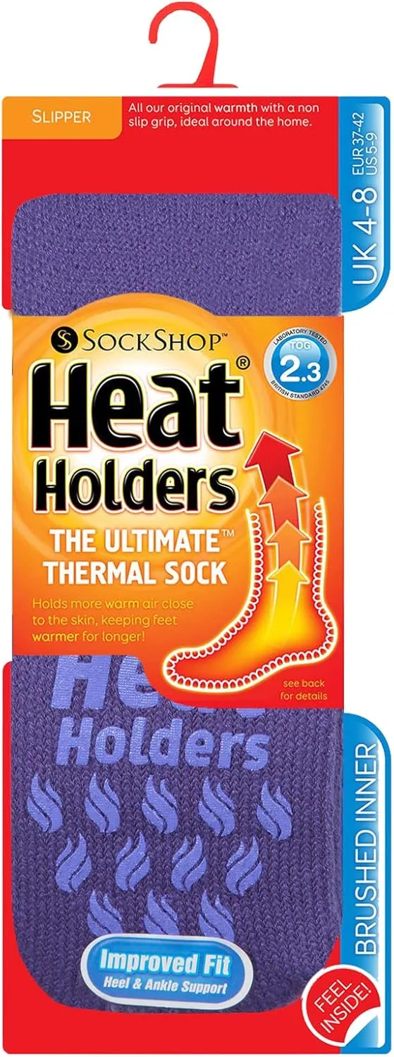 HEAT HOLDERS - Womens Thick Non Skid/Slip Thermal Slipper Socks with Grippers