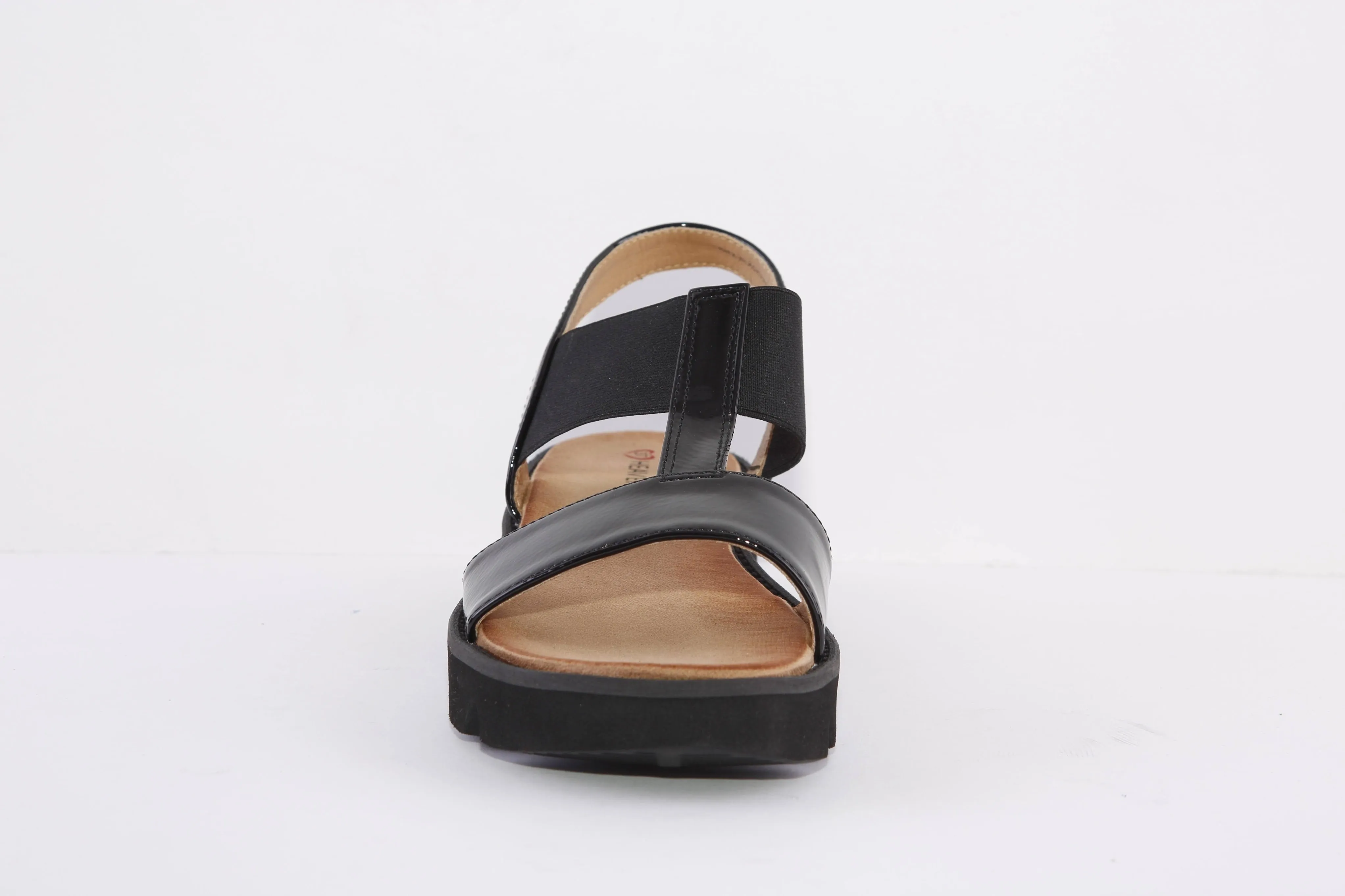 HEAVENLY FEET - RTIZ CHUNKY FLAT FASHION SANDAL - BLACK PATENT