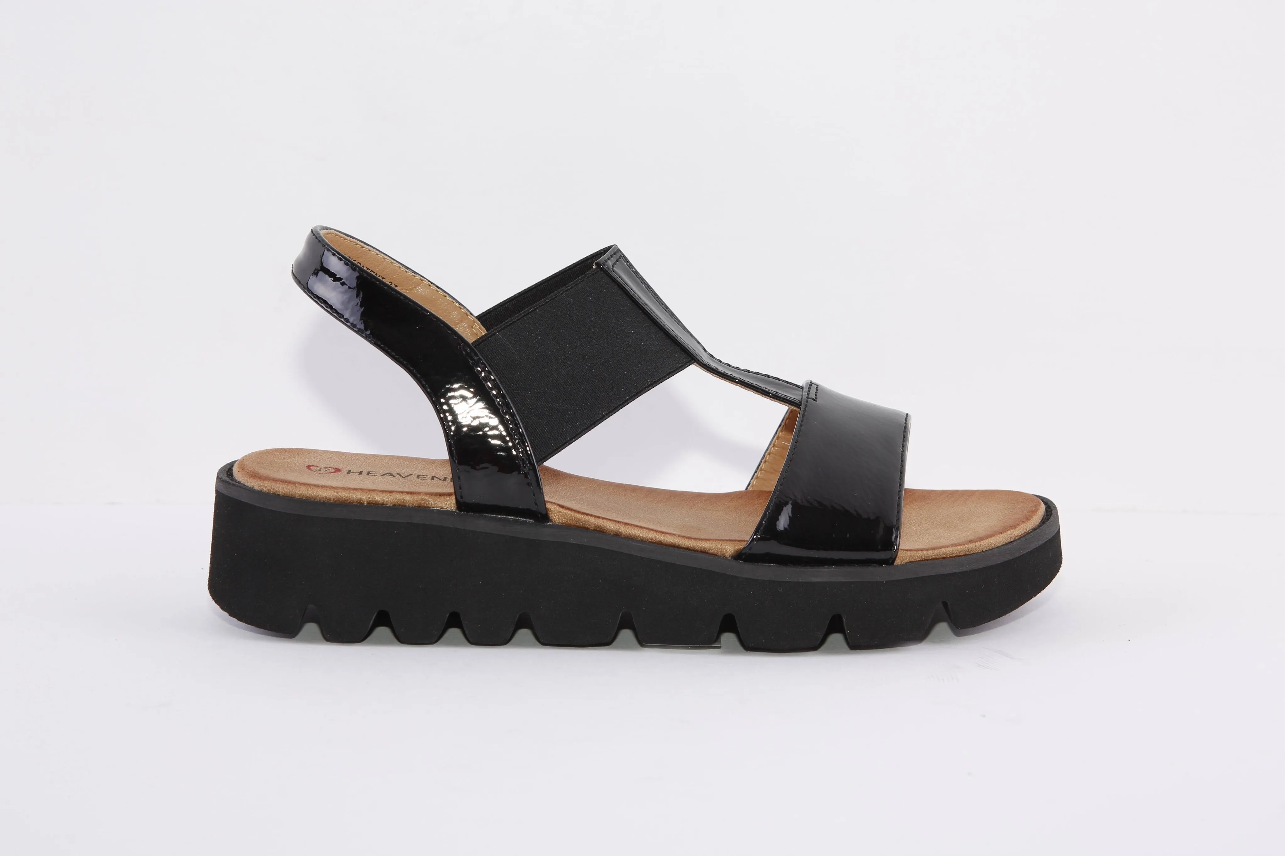 HEAVENLY FEET - RTIZ CHUNKY FLAT FASHION SANDAL - BLACK PATENT
