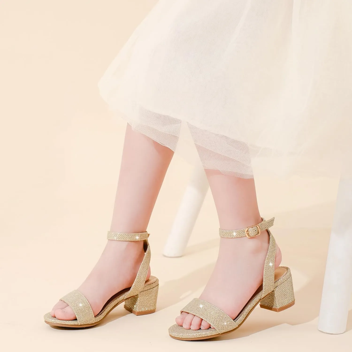 High Heels for Kids Open Toe Dress Shoes for Girls Ankle Strap Pump Shoes Flower Girl Sandals Wedding Party for Little Big Kids