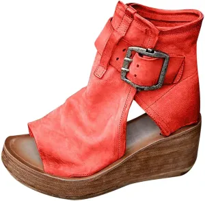 High Top Sandals for Women Platform Summer Vintage Casual Fish Mouth Open Toe Buckle Hollow Chunky Wedge Sandals Comfy Ladies Outdoor Roman Shoes