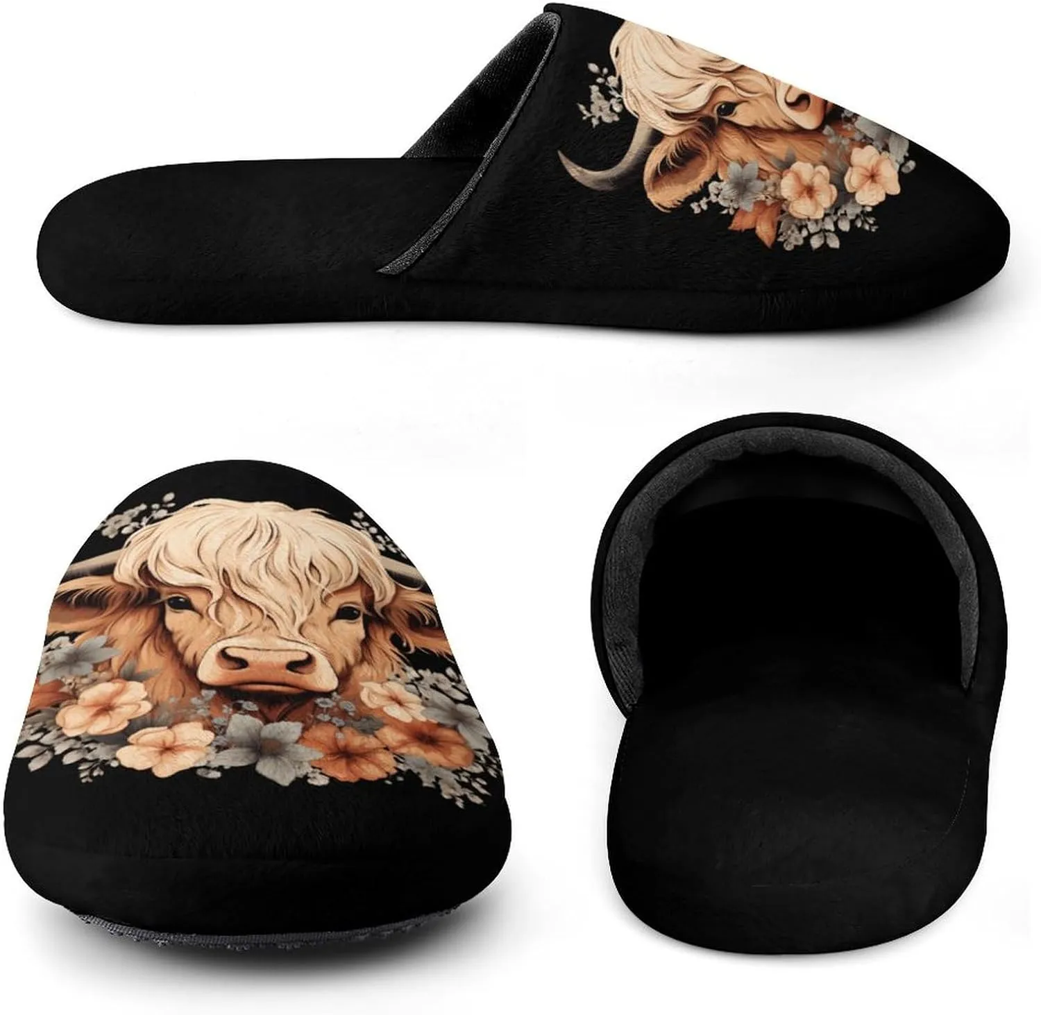 Highland Cow House Slippers for Men Warm Plush Slip On Slipper for Indoor Outdoor