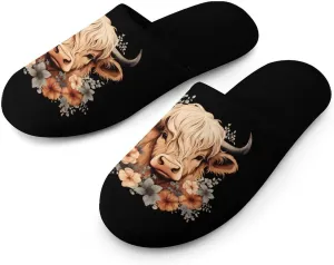 Highland Cow House Slippers for Men Warm Plush Slip On Slipper for Indoor Outdoor
