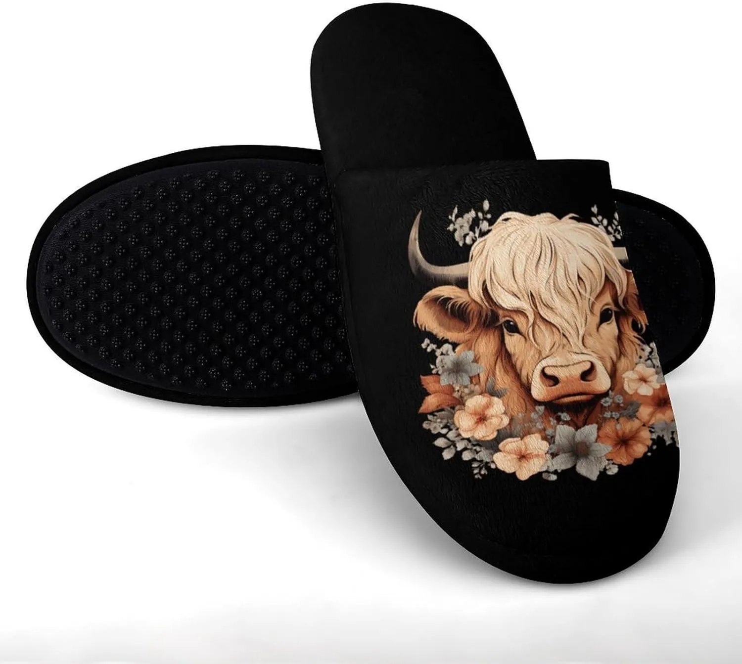 Highland Cow House Slippers for Men Warm Plush Slip On Slipper for Indoor Outdoor