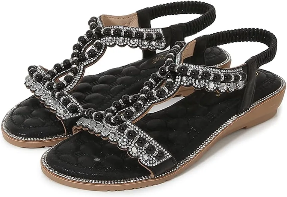 HNGHOU Women's Summer Casual Bohemia Open Toe Beach Wedge Sandal Shoes