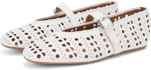 Hollow Ballet Flats Shoes for Women Breathable Hole Round Toe Ballerina Flats Fashion Women's Adjustable Buckle Strap Mary Jane Flats Comfortable Casual Dress