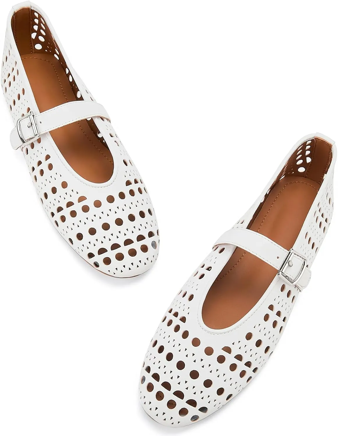 Hollow Ballet Flats Shoes for Women Breathable Hole Round Toe Ballerina Flats Fashion Women's Adjustable Buckle Strap Mary Jane Flats Comfortable Casual Dress