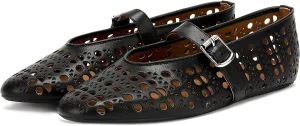Hollow Ballet Flats Shoes for Women Breathable Hole Round Toe Ballerina Flats Fashion Women's Adjustable Buckle Strap Mary Jane Flats Comfortable Casual Dress