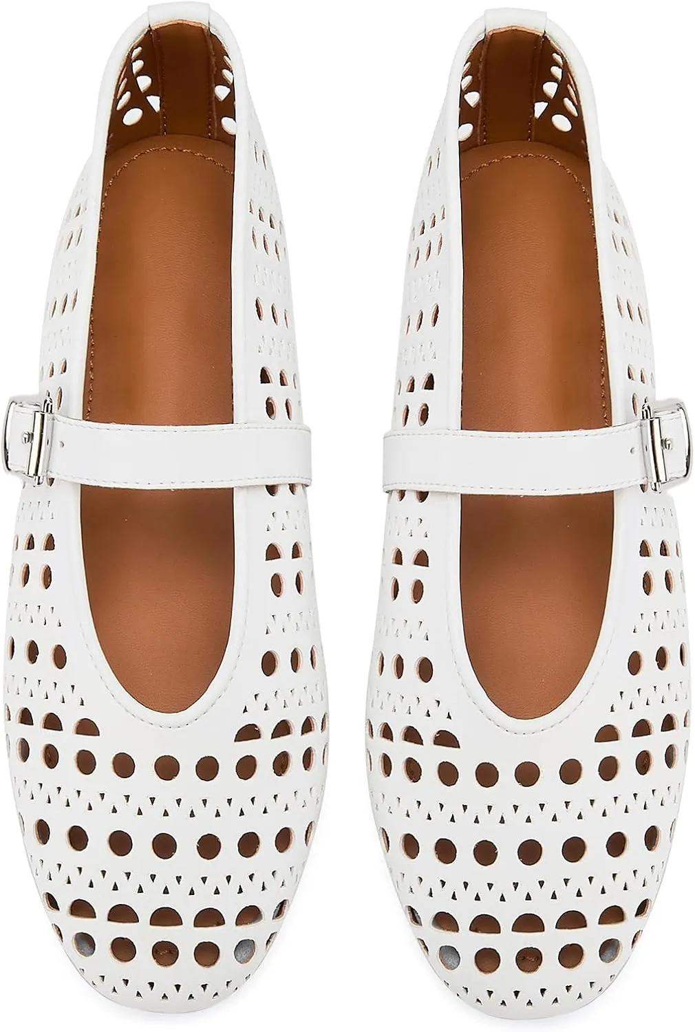 Hollow Ballet Flats Shoes for Women Breathable Hole Round Toe Ballerina Flats Fashion Women's Adjustable Buckle Strap Mary Jane Flats Comfortable Casual Dress