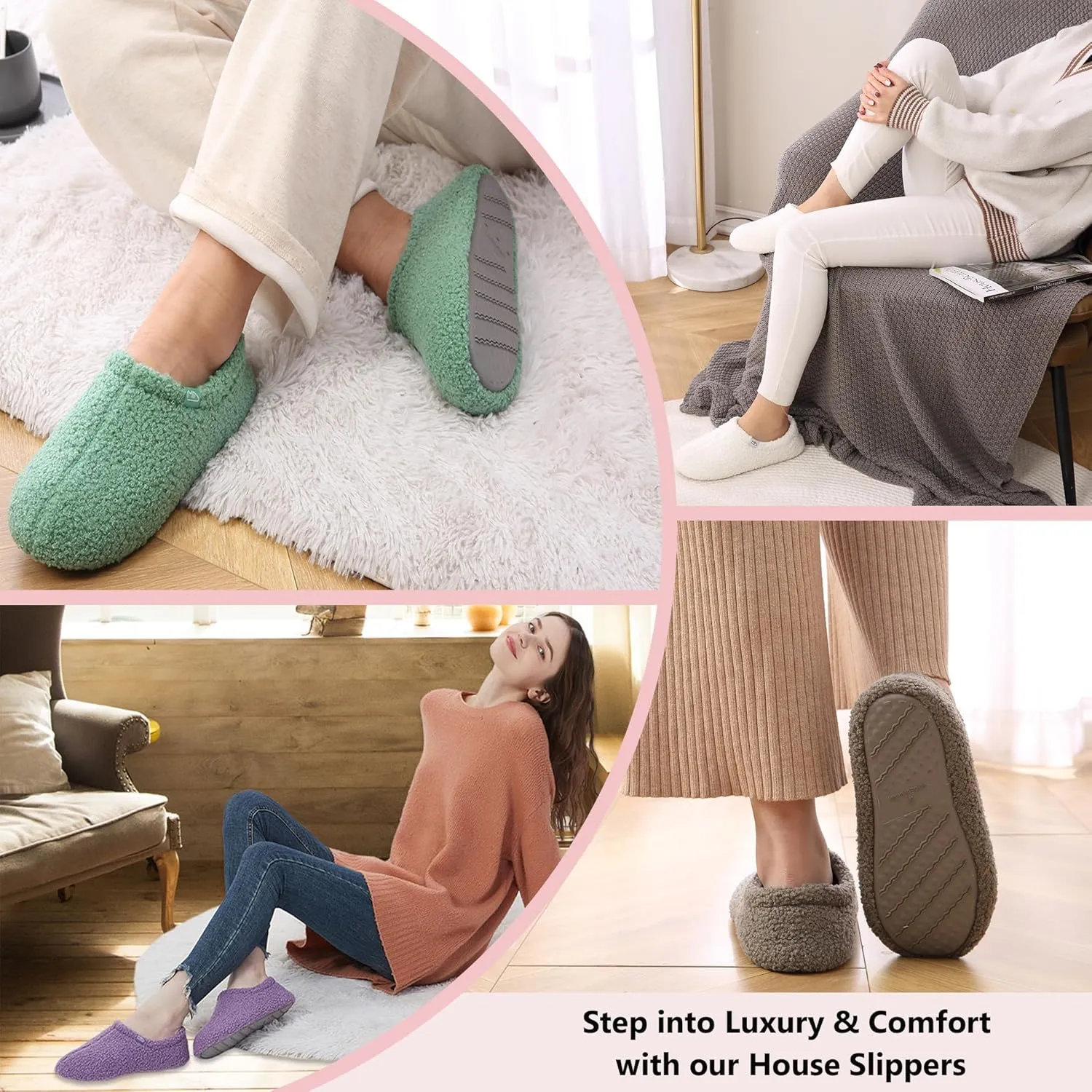 Home Slipper Memory Foam Slippers for Women Curly Fuzzy Bedroom House Shoes Non-slip Indoor Slipper Booties