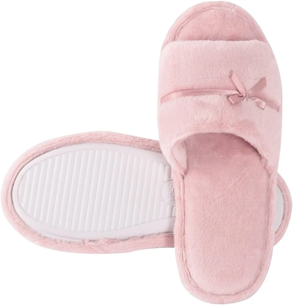 Home Slipper Open Toe Slippers Womens Soft Fuzzy Flannel Memory Foam Non-Slip Indoor Slippers
