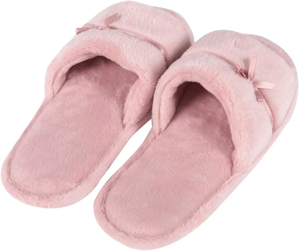 Home Slipper Open Toe Slippers Womens Soft Fuzzy Flannel Memory Foam Non-Slip Indoor Slippers
