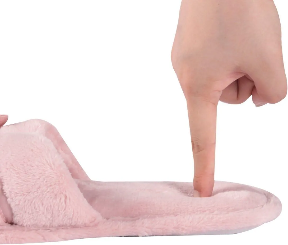 Home Slipper Open Toe Slippers Womens Soft Fuzzy Flannel Memory Foam Non-Slip Indoor Slippers