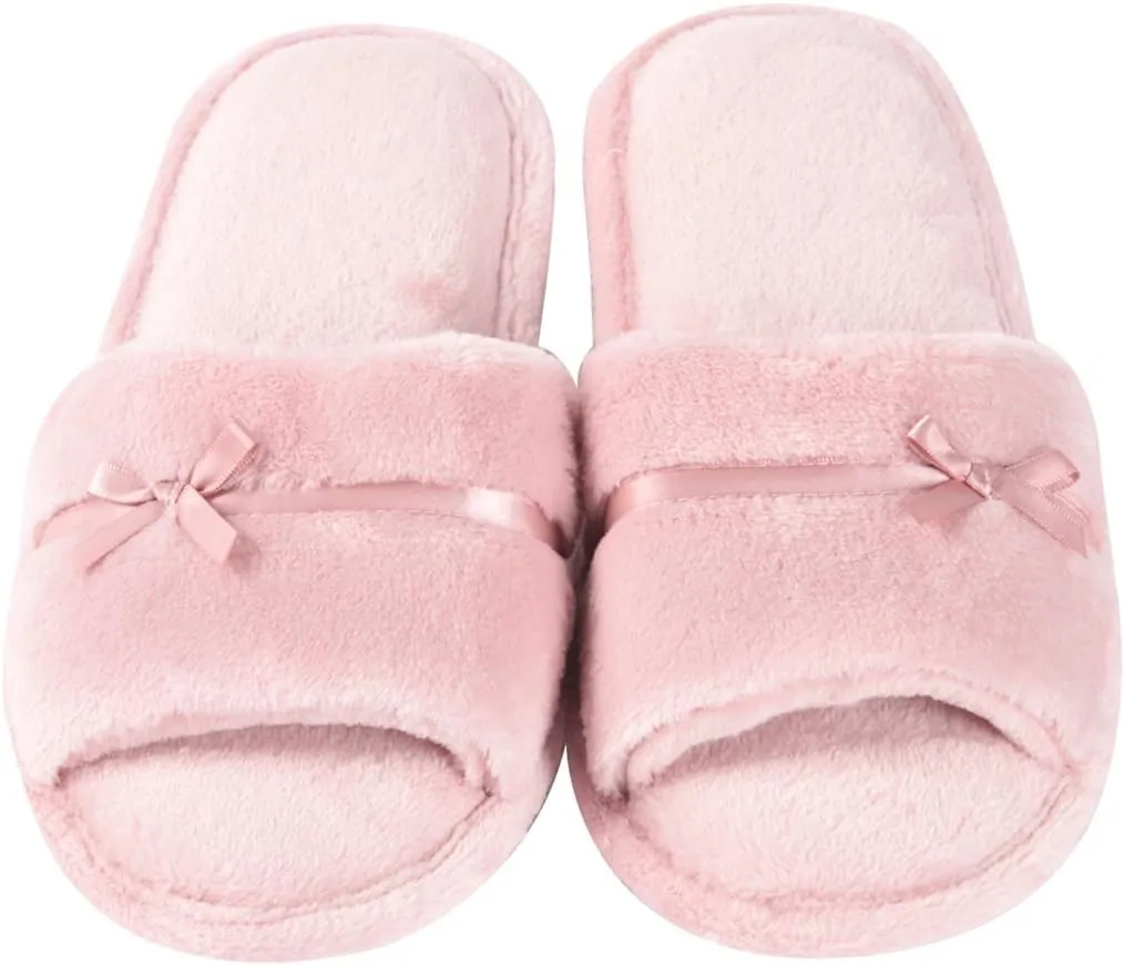 Home Slipper Open Toe Slippers Womens Soft Fuzzy Flannel Memory Foam Non-Slip Indoor Slippers
