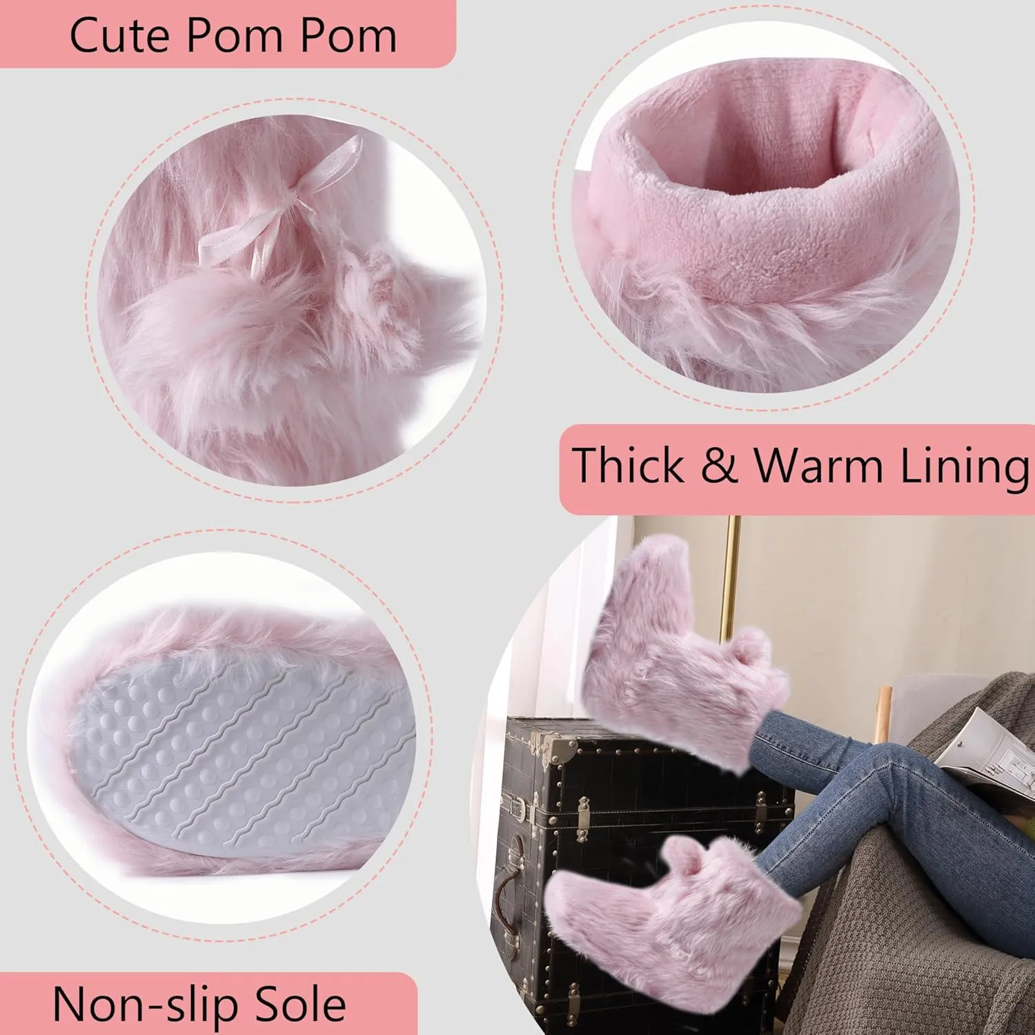 Home Slipper Women's Soft Fleece Plush Warm Indoor House Slipper Boots Shoes