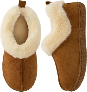 HomeTop Women's Closed-back Slippers Faux Wool Warm Non-slip Outdoor Indoor House Shoes with Fuzzy Collar