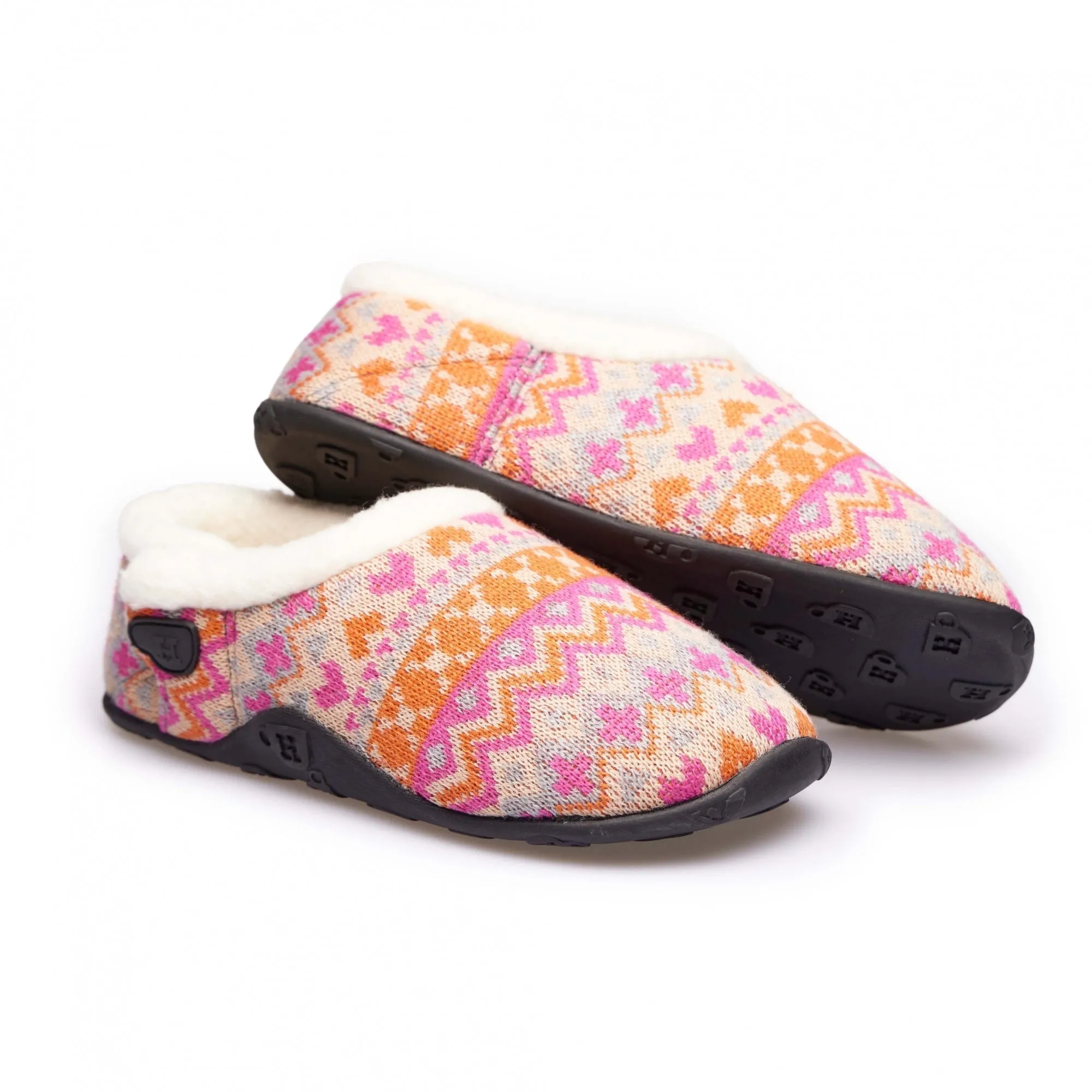 Homeys LAYLA Womens Full Slippers Orange/Pink Knit