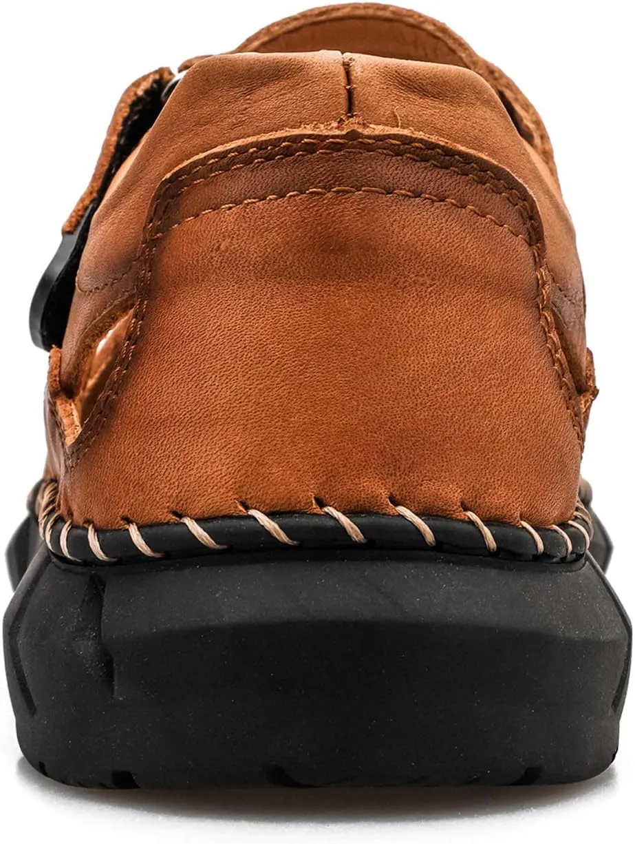 Honeystore Men's Closed-toe Hollow Sandals Plus Size Leather Shoes Casual